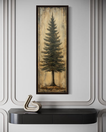 Tall Vertical Fir Tree Framed Canvas Wall Art