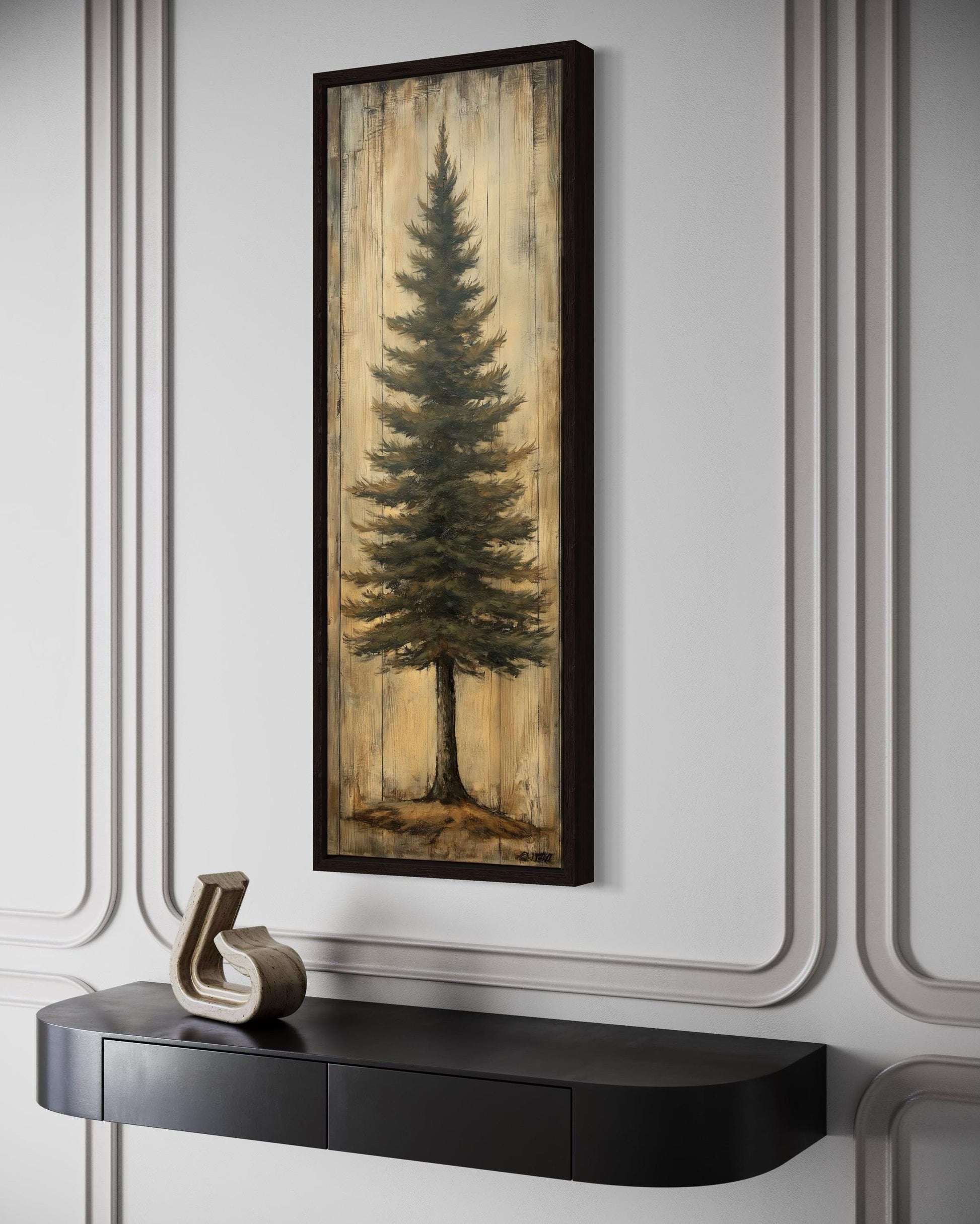 Tall Vertical Fir Tree Framed Canvas Wall Art