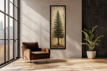 Tall Vertical Fir Tree Framed Canvas Wall Art