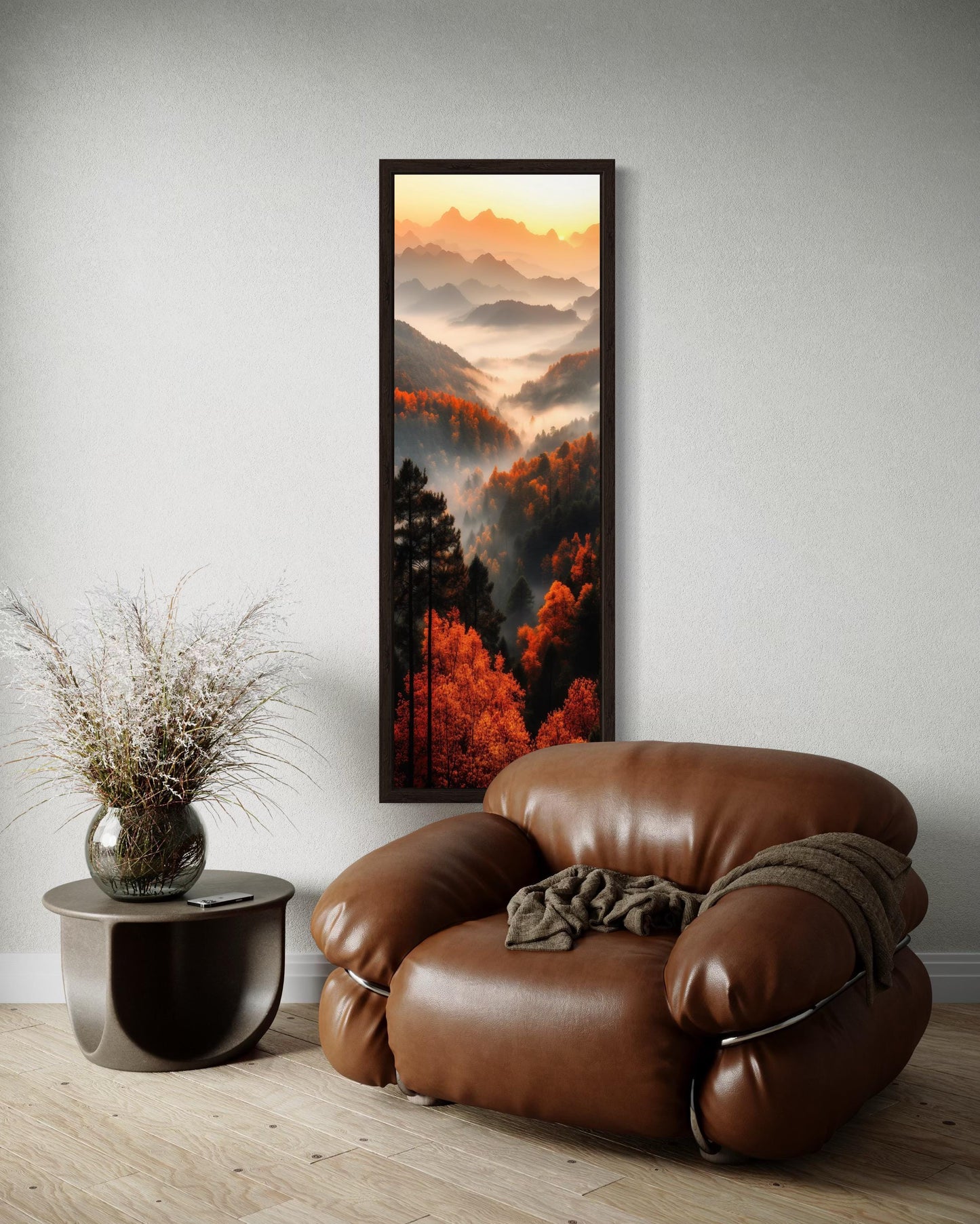 Tall Vertical Foggy Mountain Forest Landscape Canvas Wall Art