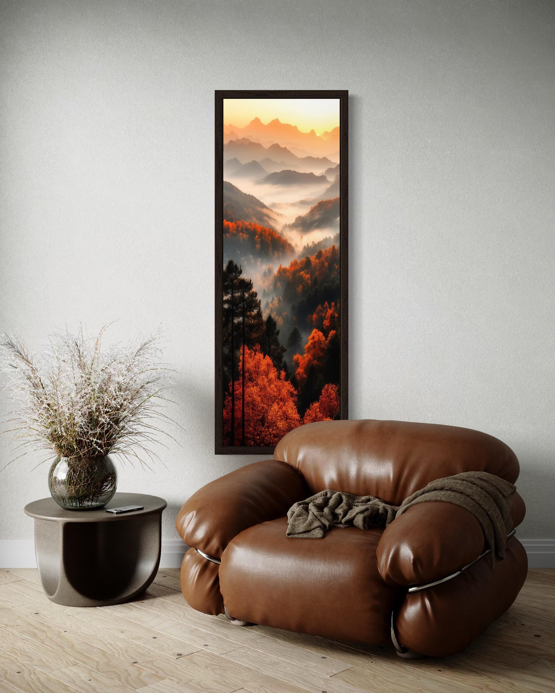 Tall Vertical Foggy Mountain Forest Landscape Canvas Wall Art