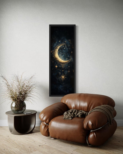 Tall Vertical Gold Crescent Moon And Star Wall Art