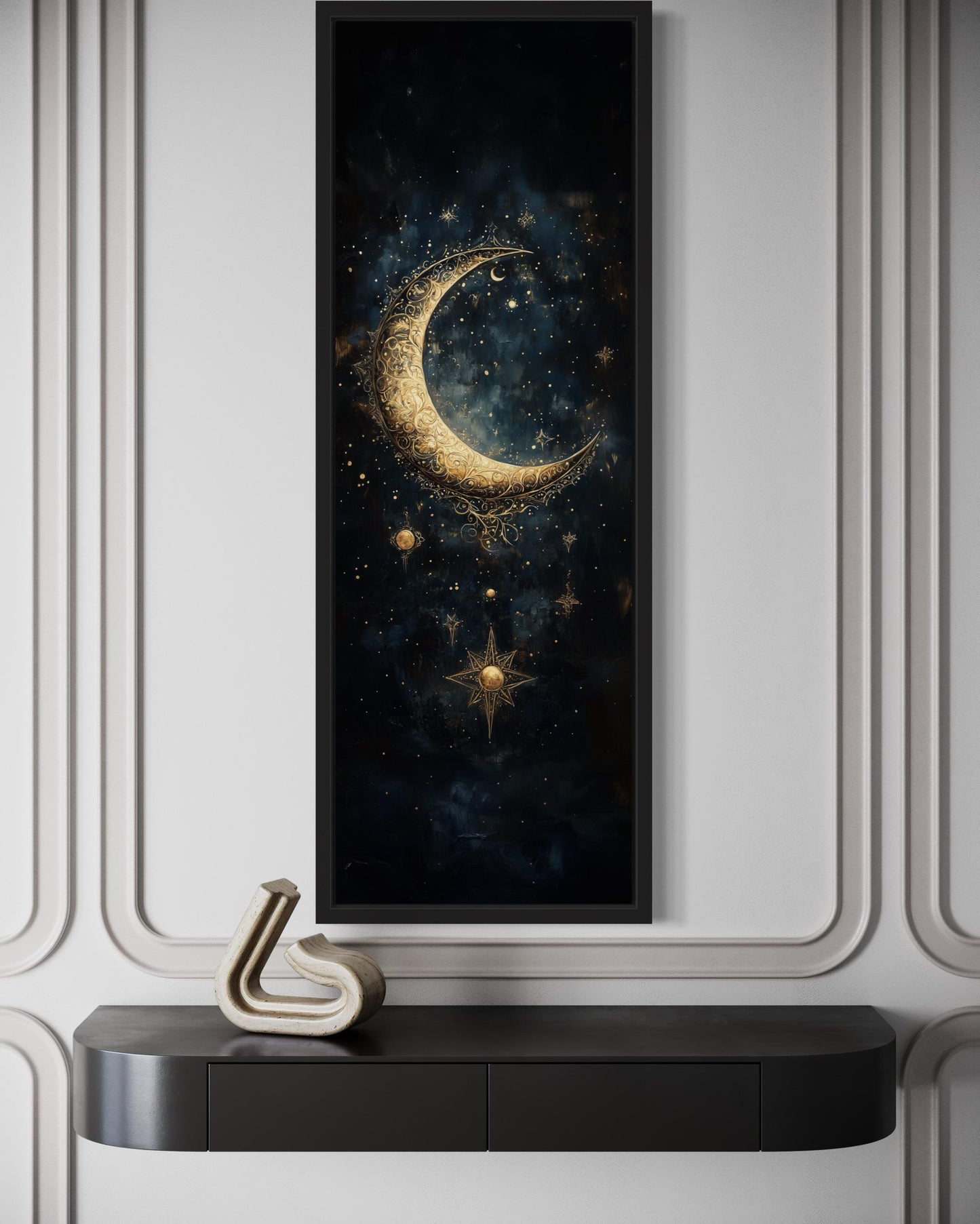 Tall Vertical Gold Crescent Moon And Star Wall Art