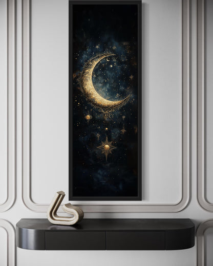Tall Vertical Gold Crescent Moon And Star Wall Art