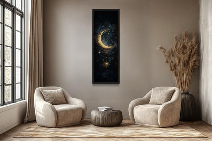 Tall Vertical Gold Crescent Moon And Star Wall Art