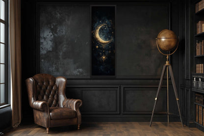 Tall Vertical Gold Crescent Moon And Star Wall Art