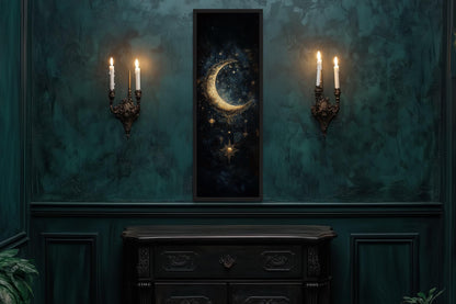Tall Vertical Gold Crescent Moon And Star Wall Art
