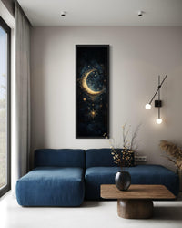 Tall Vertical Gold Crescent Moon And Star Wall Art