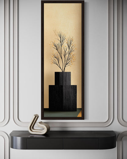 Tall Vertical Mid Century Modern Black Vase And Tree Wall Art