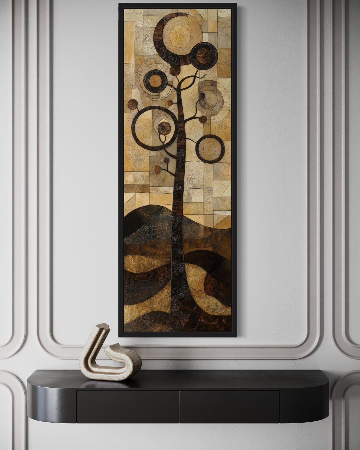 Tall Vertical Mid Century Modern Tree Geometric Canvas Wall Art