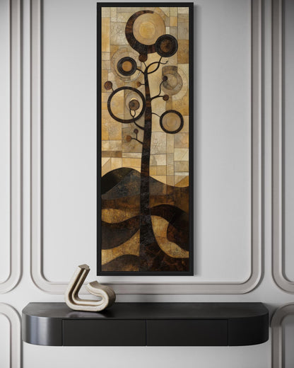 Tall Vertical Mid Century Modern Tree Geometric Canvas Wall Art