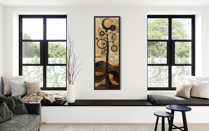 Tall Vertical Mid Century Modern Tree Geometric Canvas Wall Art