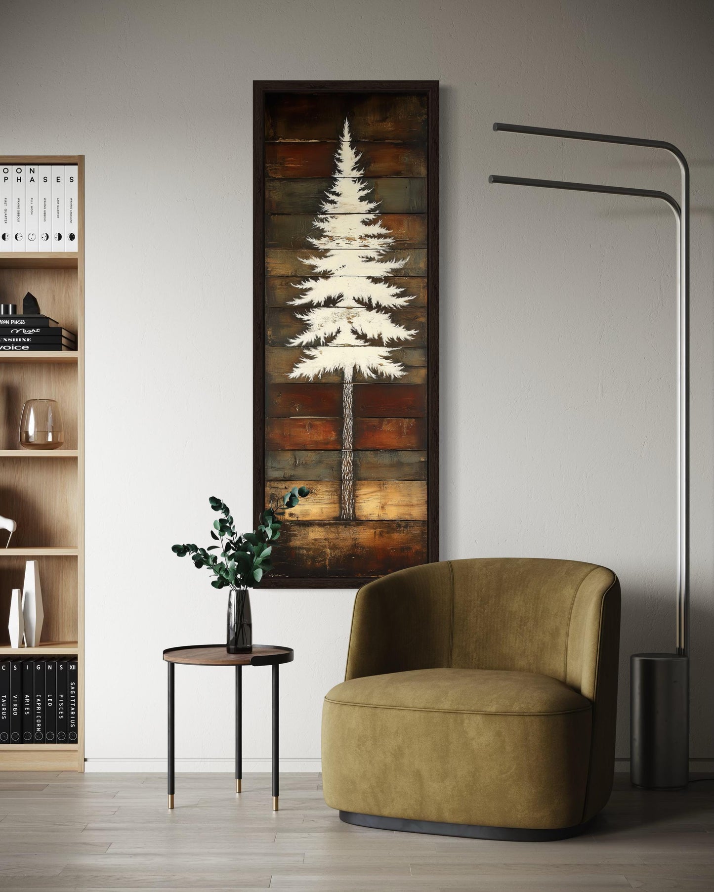 Tall Vertical Rustic Pine Tree Wood Style Canvas Wall Art For Cabin Decor