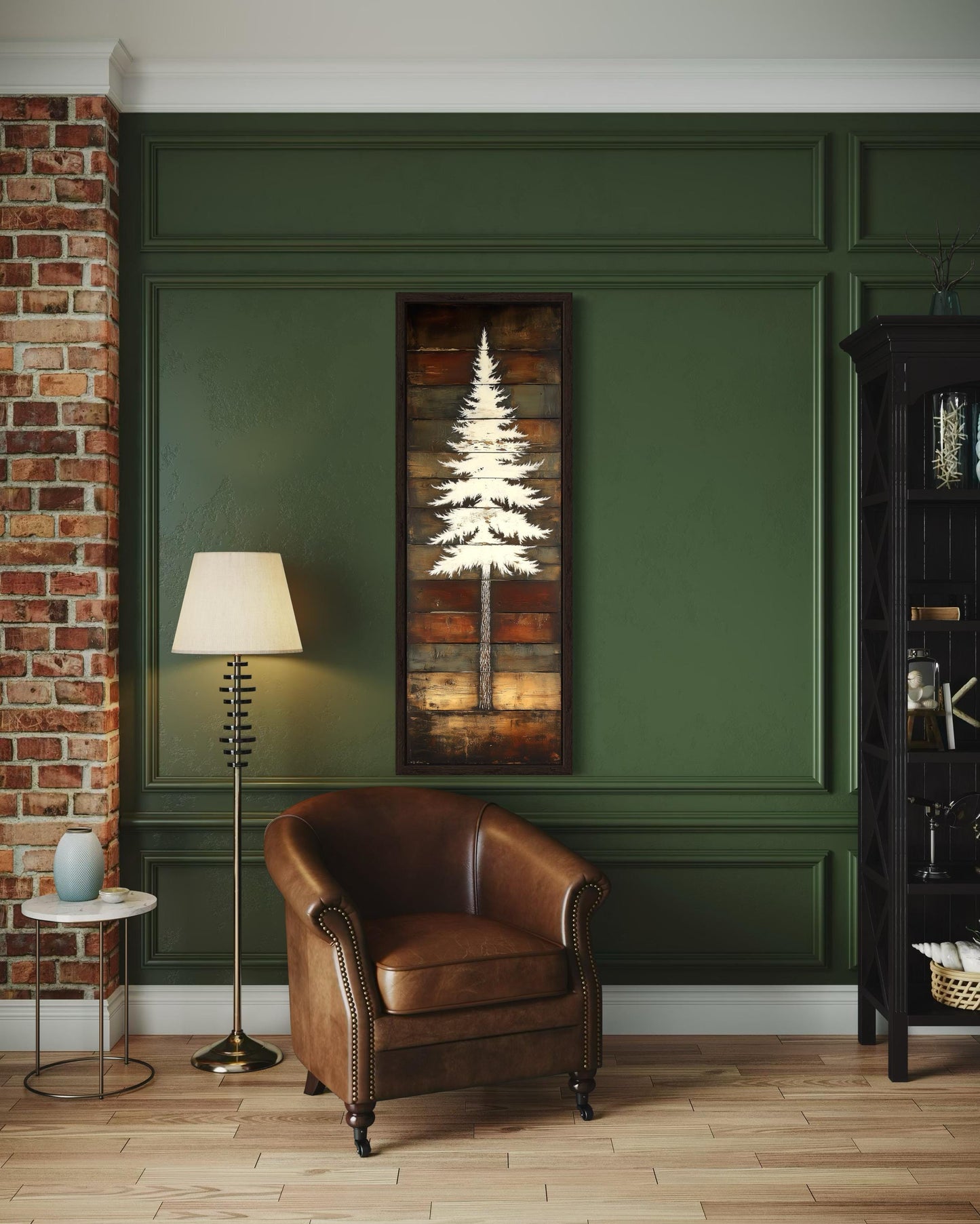 Tall Vertical Rustic Pine Tree Wood Style Canvas Wall Art For Cabin Decor