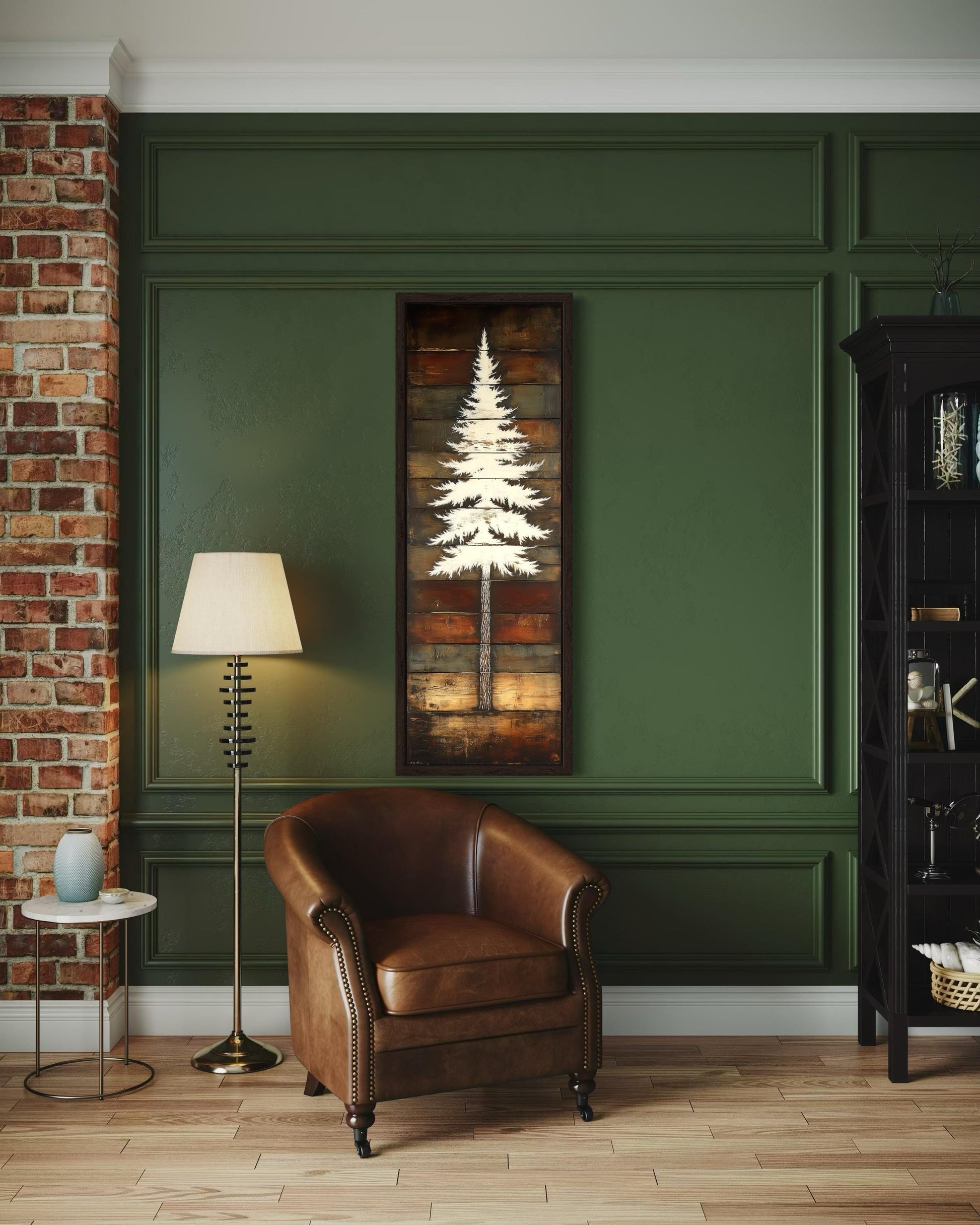 Tall Vertical Rustic Pine Tree Wood Style Canvas Wall Art For Cabin Decor