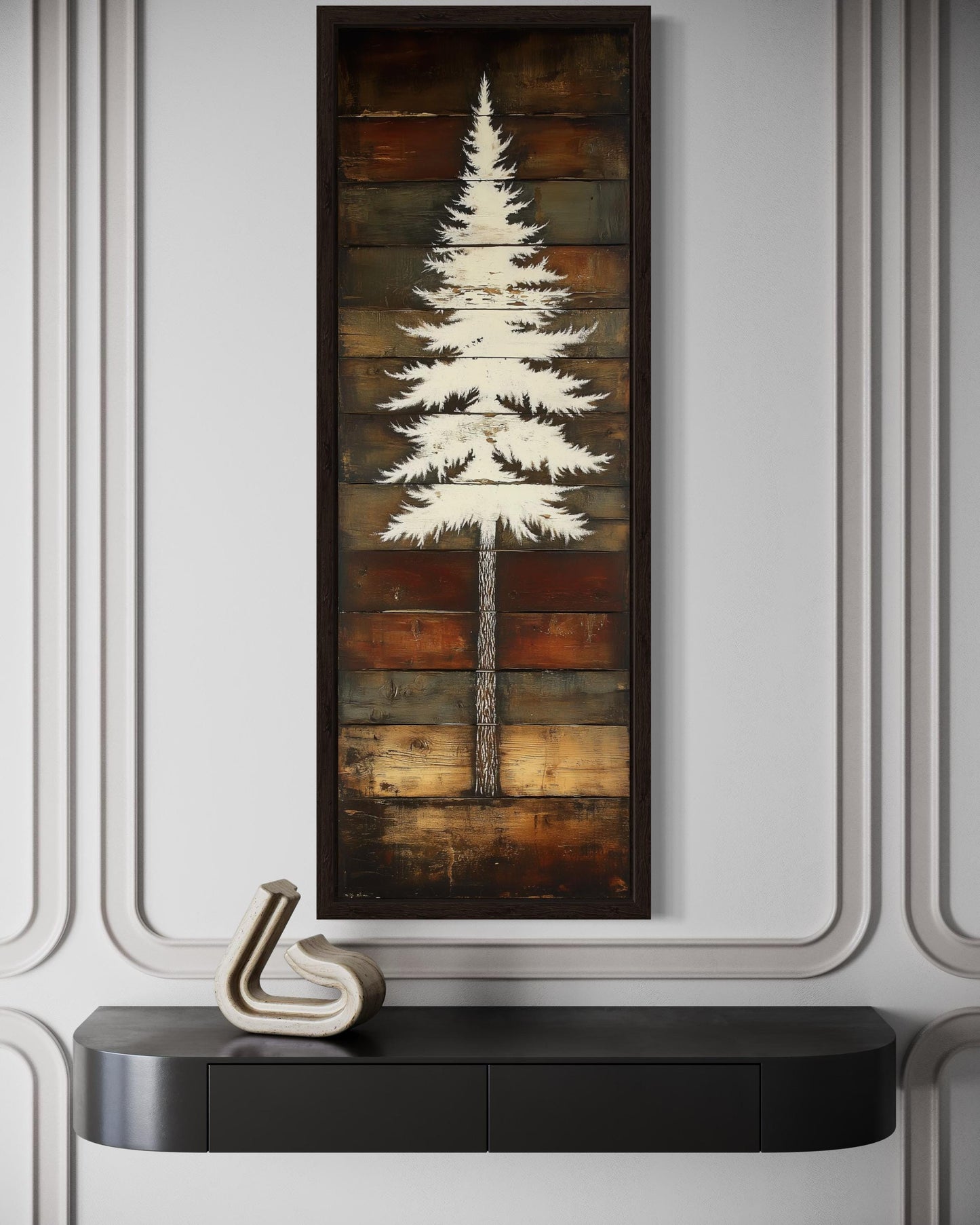 Tall Vertical Rustic Pine Tree Wood Style Canvas Wall Art For Cabin Decor