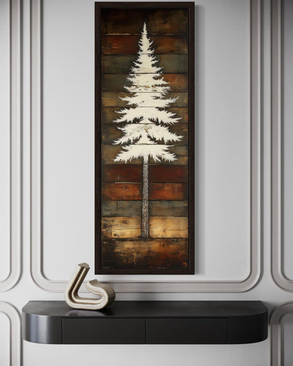 Tall Vertical Rustic Pine Tree Wood Style Canvas Wall Art For Cabin Decor