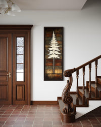 Tall Vertical Rustic Pine Tree Wood Style Canvas Wall Art For Cabin Decor