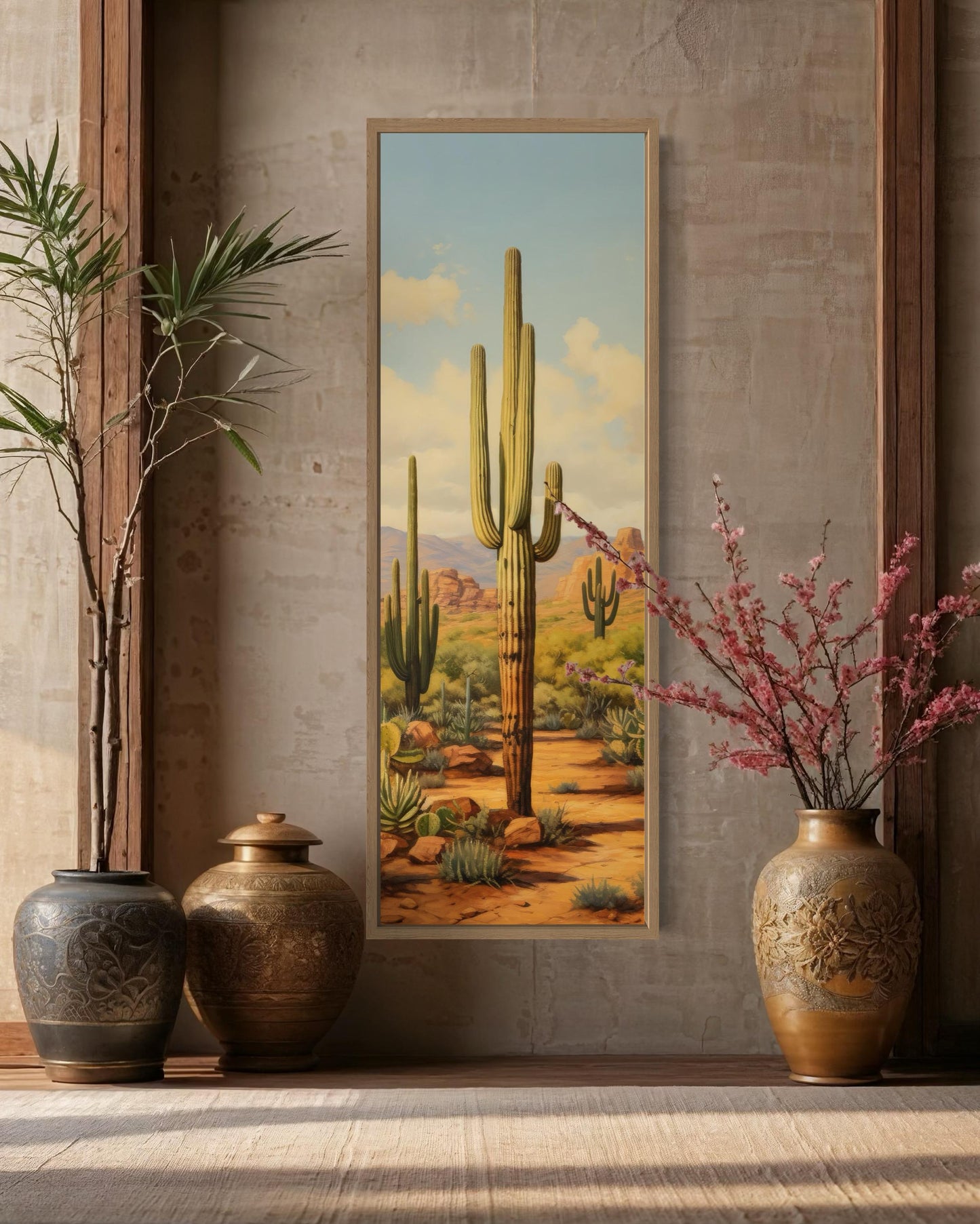 Tall Vertical Saguaro Cactus Canvas Wall Art