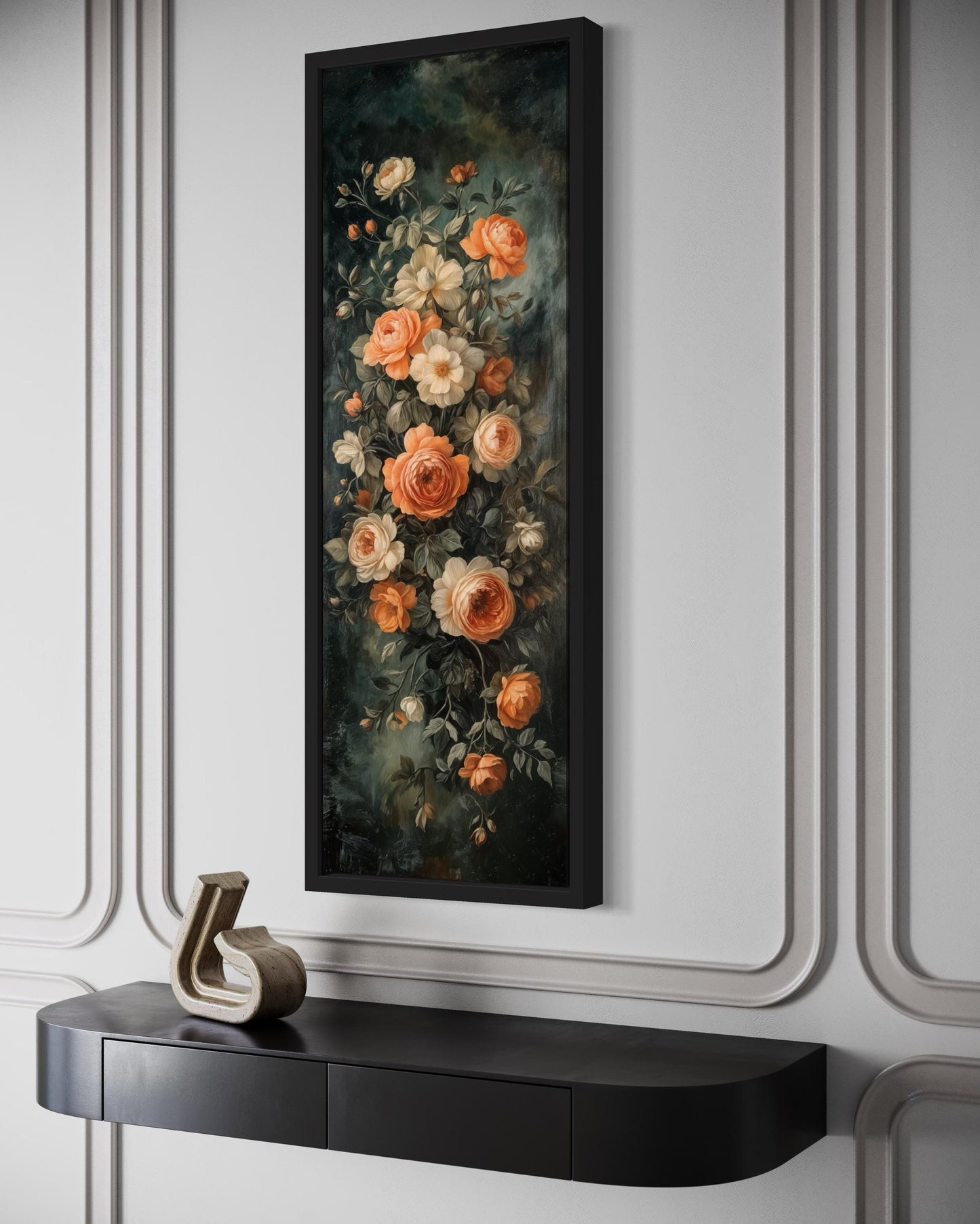 Tall Vertical Vintage Tapestry Floral Canvas Wall Art