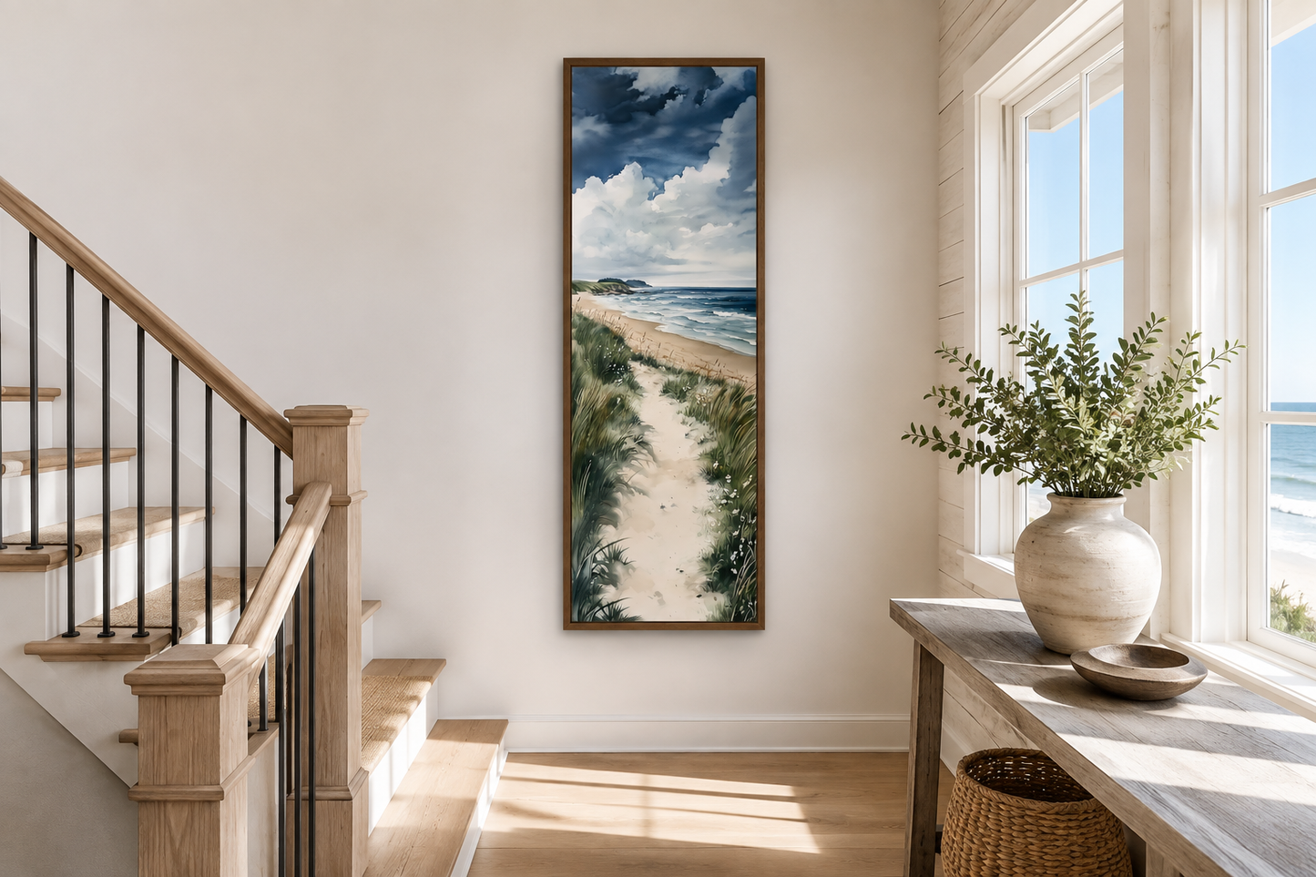 Tall Narrow Seashore Beach Coastal Vertical Framed Canvas Wall Art