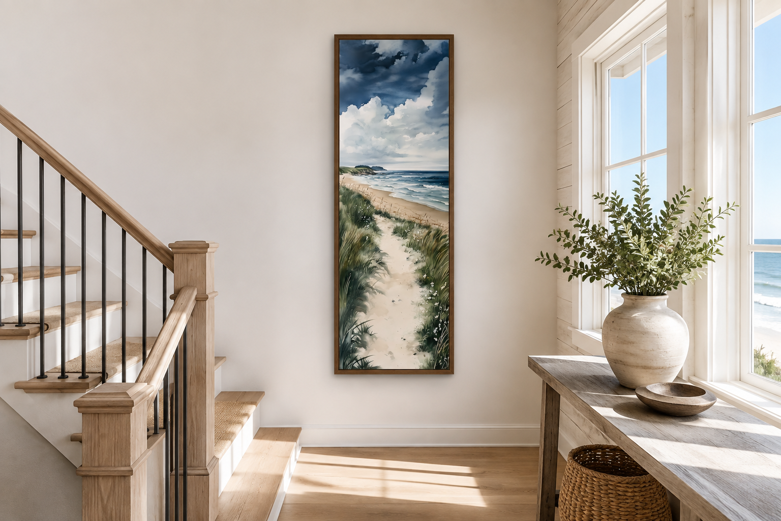 Tall Narrow Seashore Beach Coastal Vertical Framed Canvas Wall Art