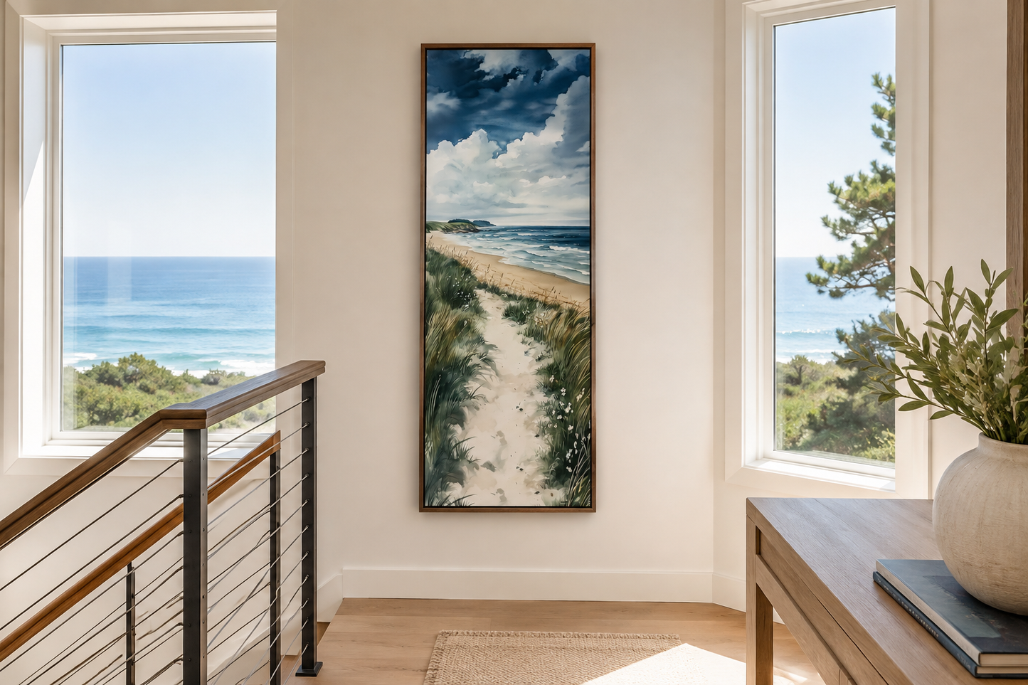 Tall Narrow Seashore Beach Coastal Vertical Framed Canvas Wall Art