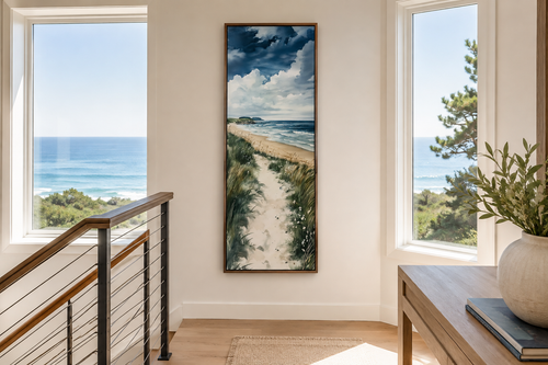 Tall Narrow Seashore Beach Coastal Vertical Framed Canvas Wall Art