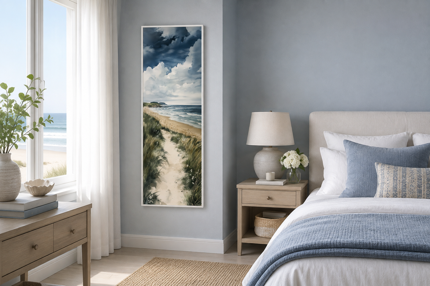 Tall Narrow Seashore Beach Coastal Vertical Framed Canvas Wall Art