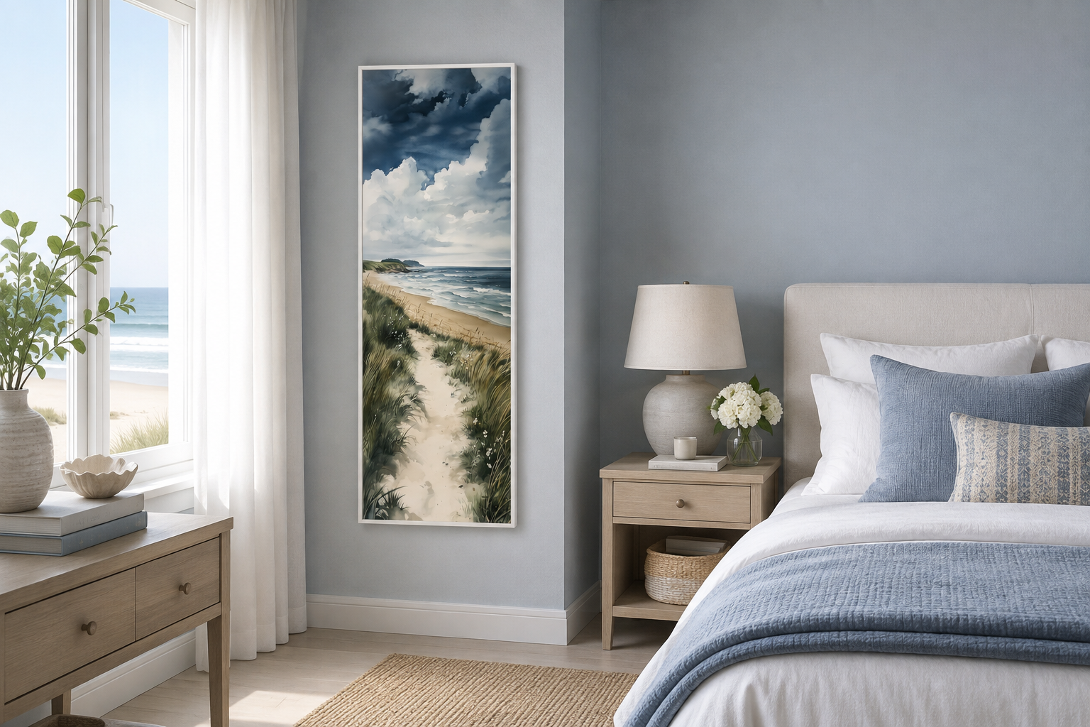 Tall Narrow Seashore Beach Coastal Vertical Framed Canvas Wall Art