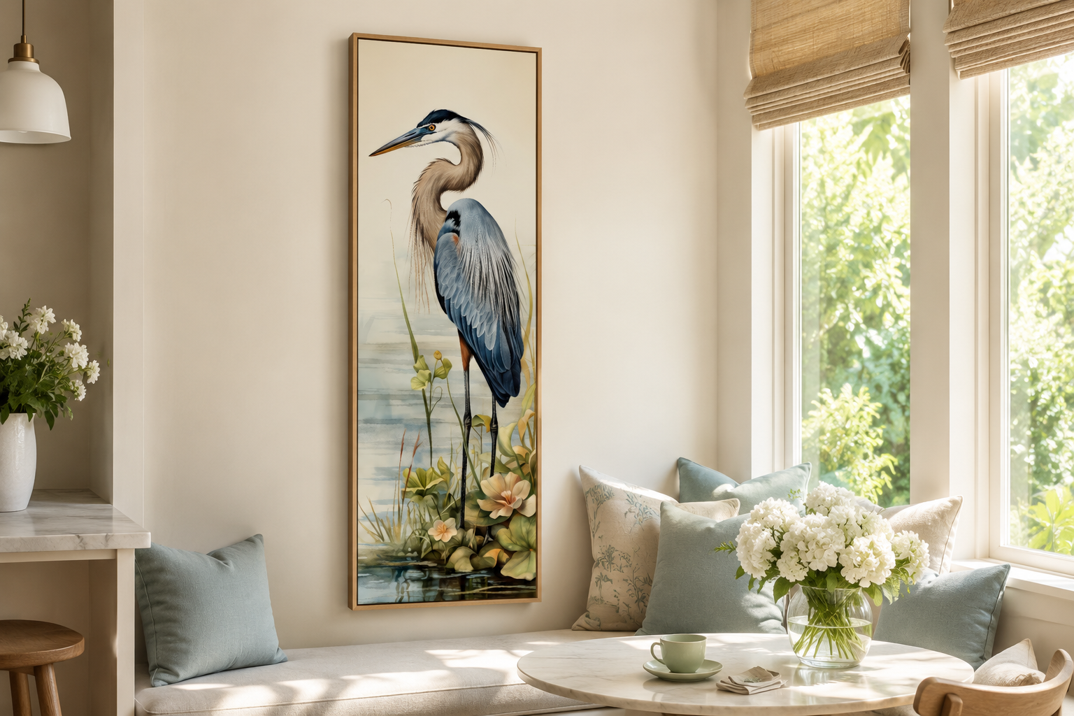 Blue Heron Tall Narrow Vertical Framed Canvas Wall Art
