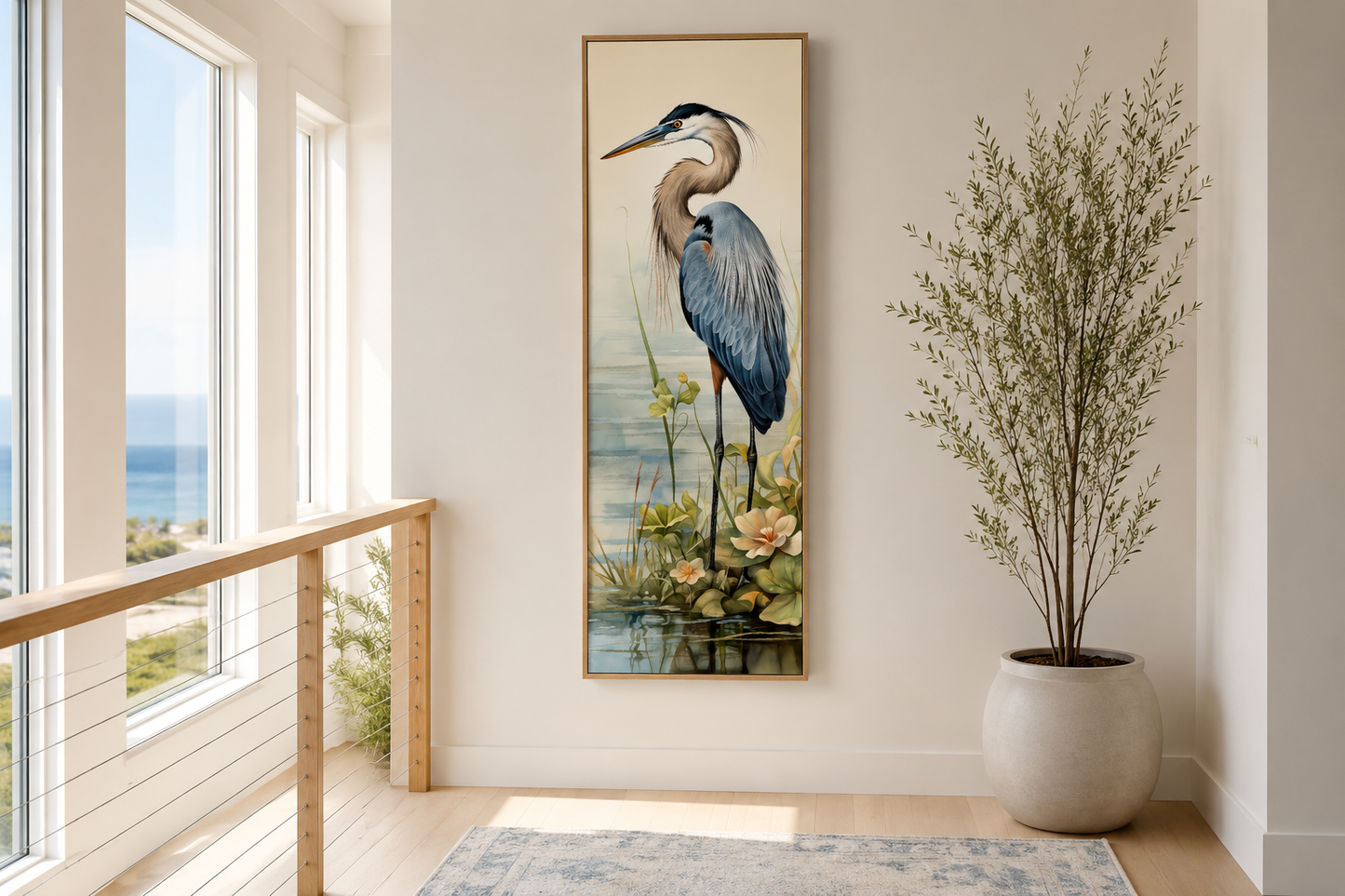 Blue Heron Tall Narrow Vertical Framed Canvas Wall Art