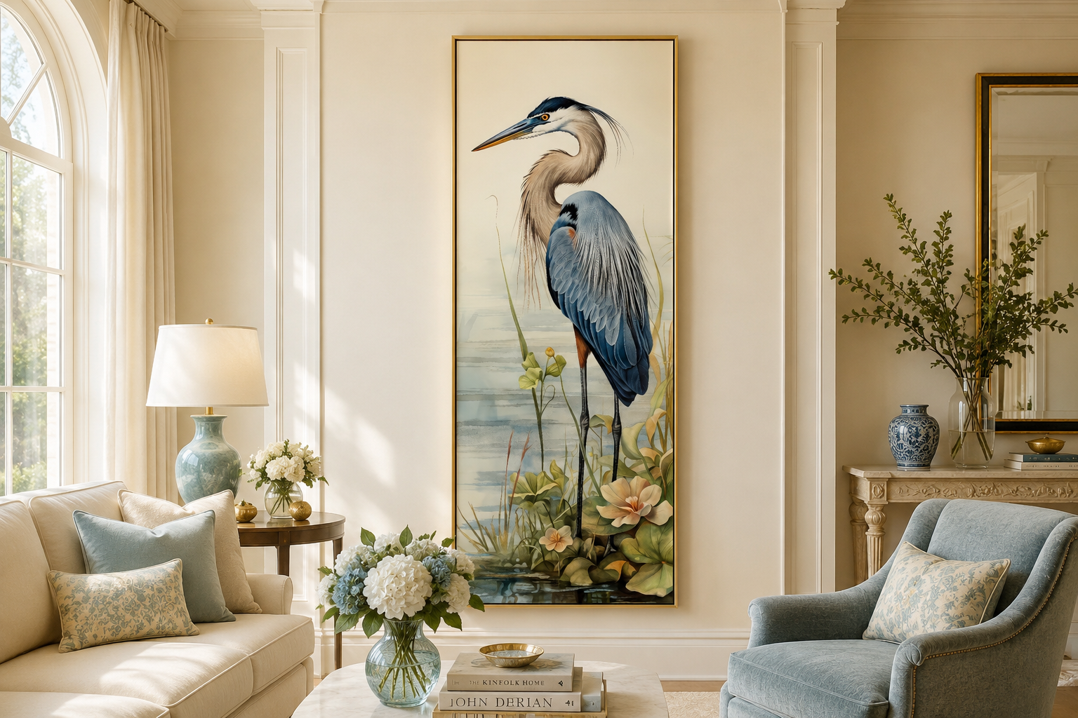 Blue Heron Tall Narrow Vertical Framed Canvas Wall Art