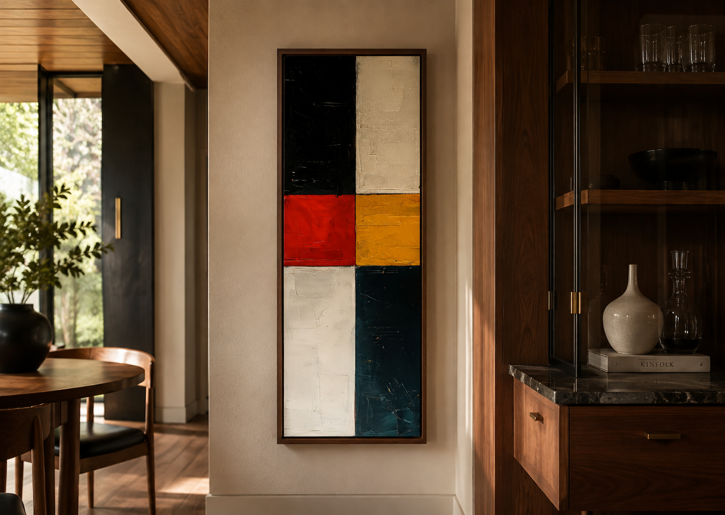 Tall Narrow Geometric Black White Red Vertical Wall Art