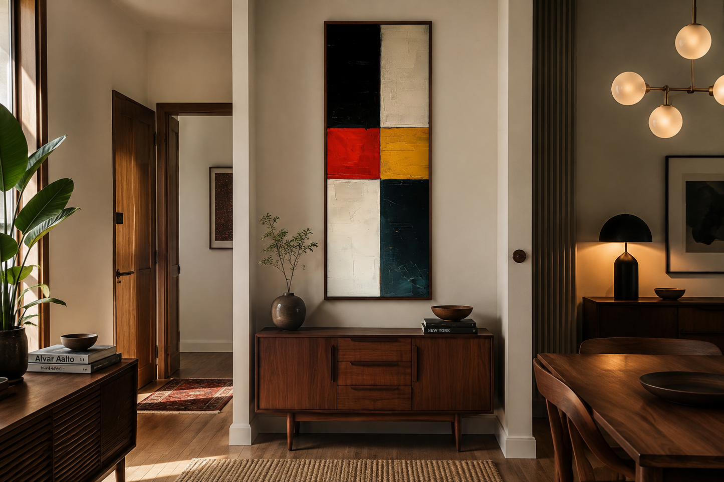 Tall Narrow Geometric Black White Red Vertical Wall Art