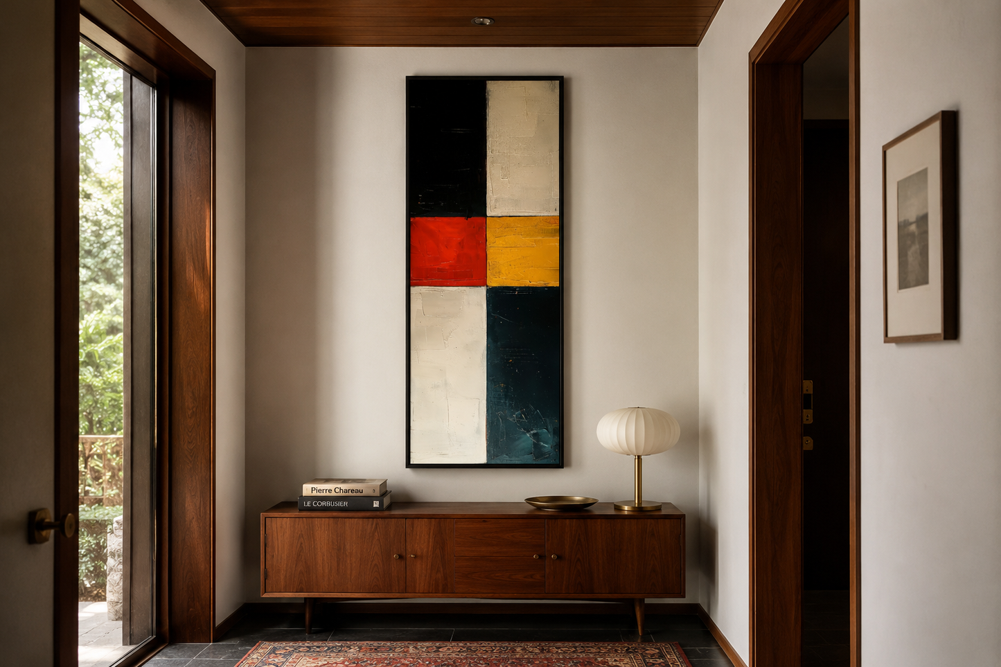 Tall Narrow Geometric Black White Red Vertical Wall Art