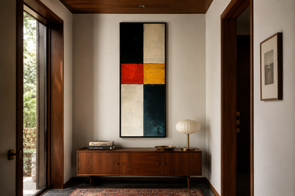 Tall Narrow Geometric Black White Red Vertical Wall Art