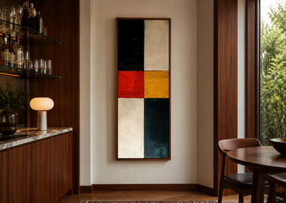 Tall Narrow Geometric Black White Red Vertical Wall Art