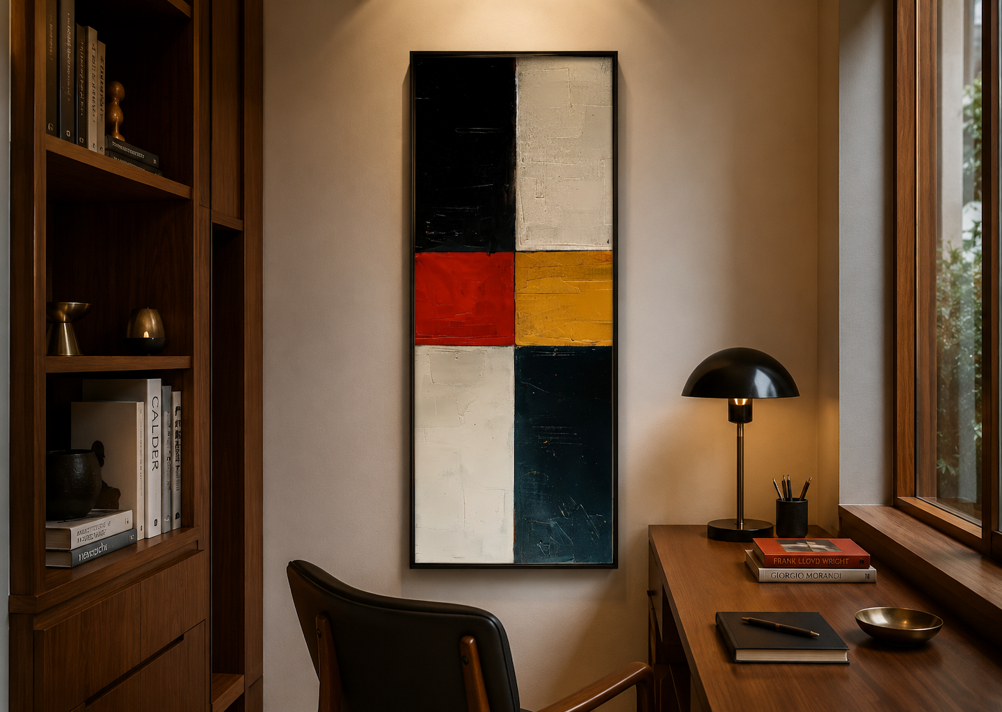 Tall Narrow Geometric Black White Red Vertical Wall Art