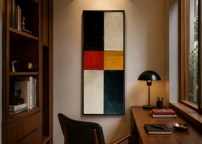 Tall Narrow Geometric Black White Red Vertical Wall Art