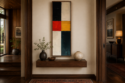 Tall Narrow Geometric Black White Red Vertical Wall Art