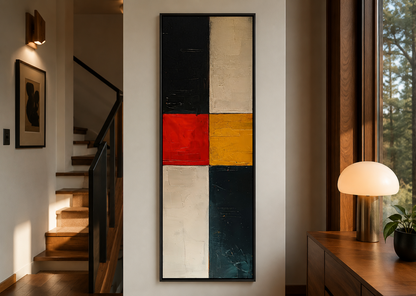 Tall Narrow Geometric Black White Red Vertical Wall Art