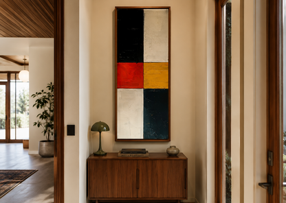 Tall Narrow Geometric Black White Red Vertical Wall Art