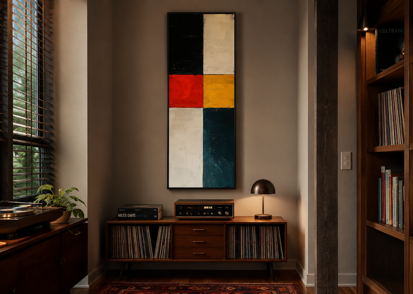 Tall Narrow Geometric Black White Red Vertical Wall Art
