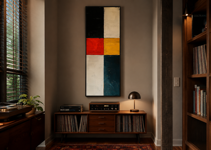 Tall Narrow Geometric Black White Red Vertical Wall Art