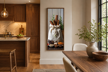 Tall Narrow Vertical Herbs And Spices Kitchen Framed Canvas Wall Art
