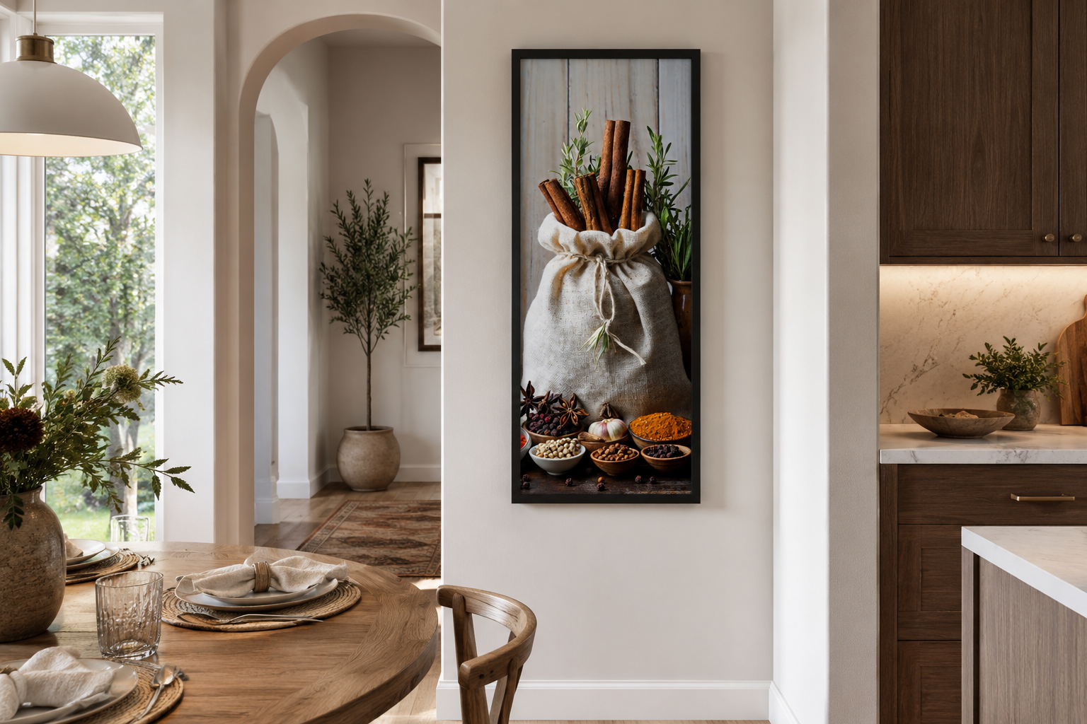 Tall Narrow Vertical Herbs And Spices Kitchen Framed Canvas Wall Art
