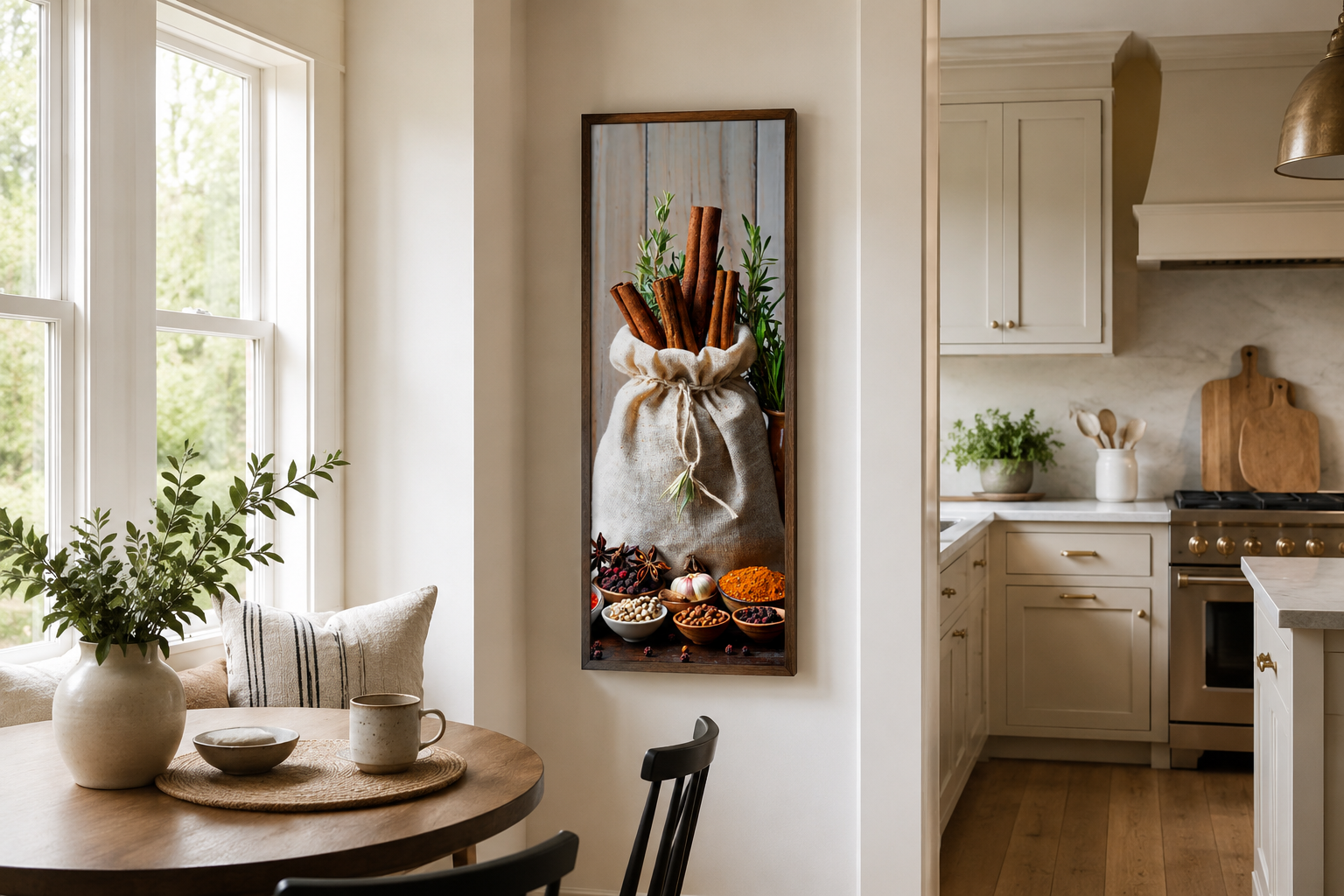 Tall Narrow Vertical Herbs And Spices Kitchen Framed Canvas Wall Art