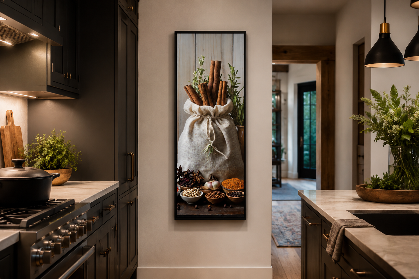 Tall Narrow Vertical Herbs And Spices Kitchen Framed Canvas Wall Art
