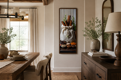 Tall Narrow Vertical Herbs And Spices Kitchen Framed Canvas Wall Art